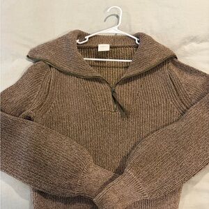 Women Varley Mentone Half-Zip Knit Pullover Sweater Olive Brown S MSRP $148 Mint